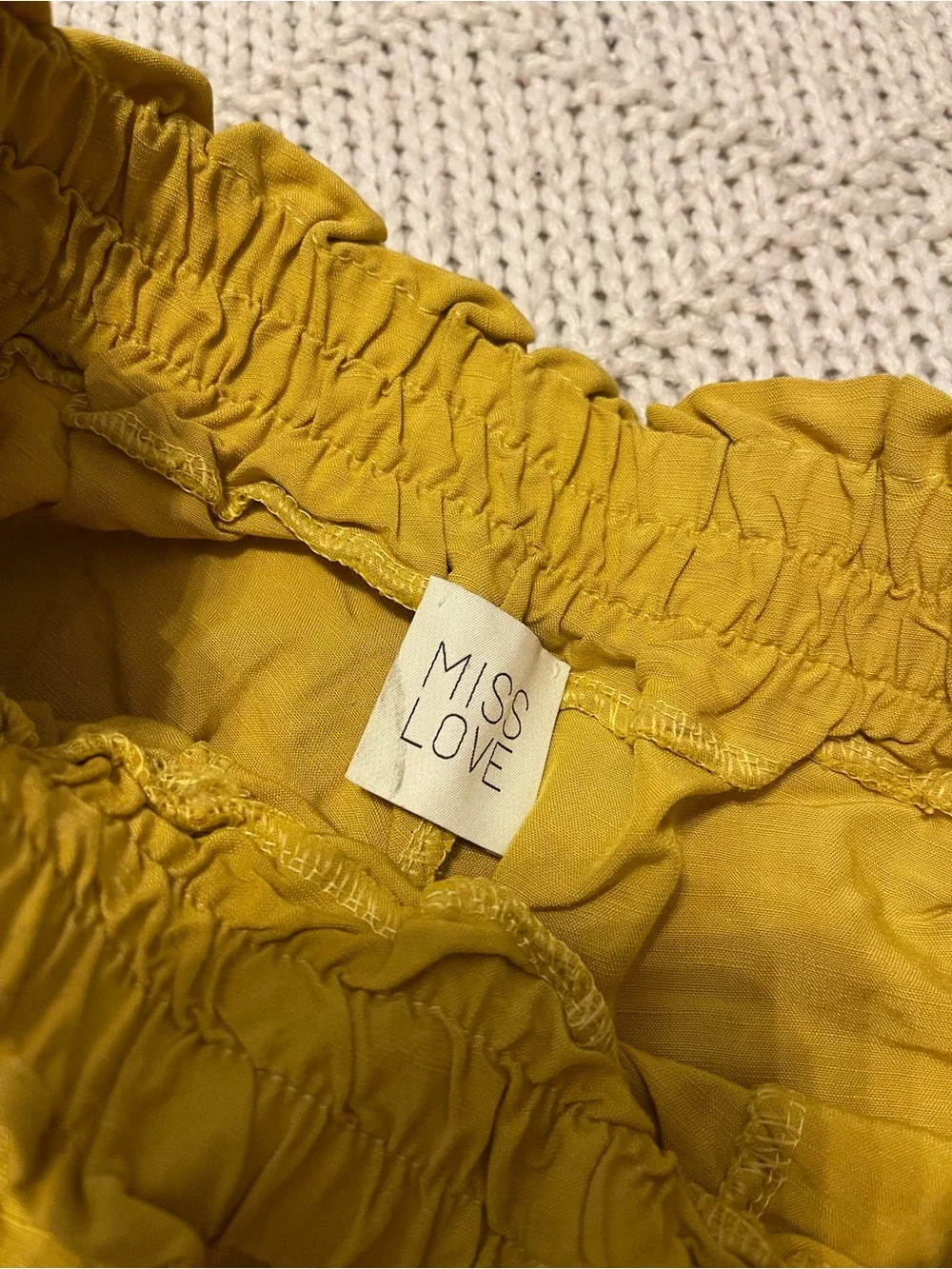 Miss Love Mustard Paperbag Tie Waist Linen Blend Shorts Size M Boho Summer